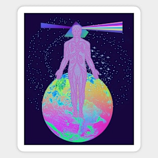 Psychedelic Earth Man Floating Prism Brain Trippy Esoteric Abstract Rainbow Tie Dye Magnet